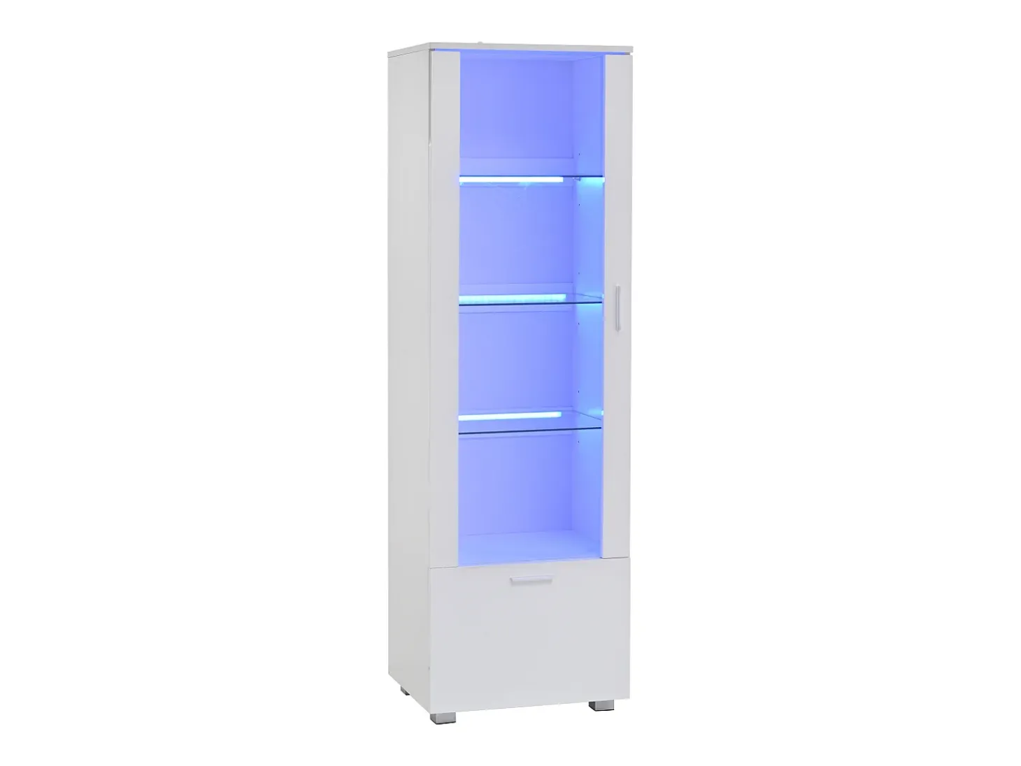 Vitrina LED blanca con puertas acrílicas y 3 estantes, 50x40x160 cm