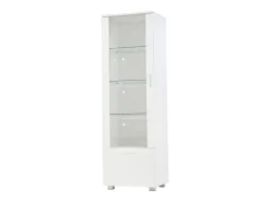 Vitrina LED blanca con puertas acrílicas y 3 estantes, 50x40x160 cm