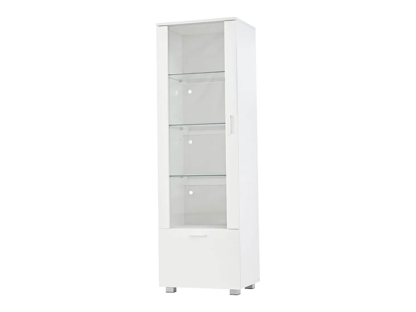 Vitrina LED blanca con puertas acrílicas y 3 estantes, 50x40x160 cm