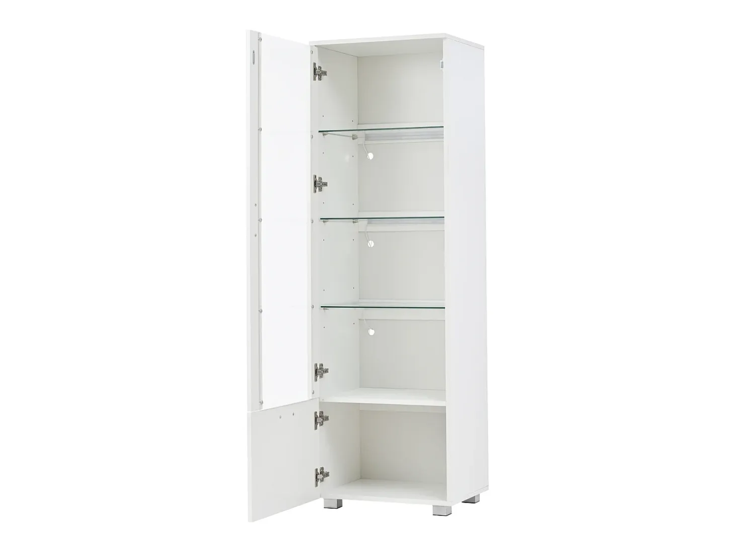 Vitrina LED blanca con puertas acrílicas y 3 estantes, 50x40x160 cm
