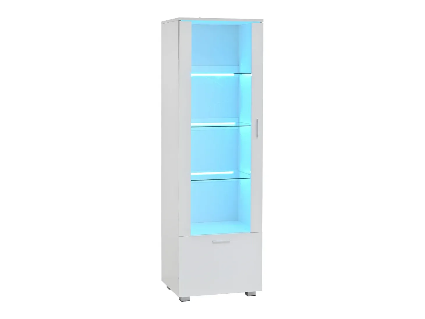 Vitrina LED blanca con puertas acrílicas y 3 estantes, 50x40x160 cm