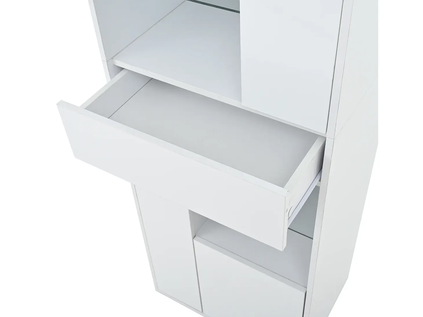 Vitrina LED con 1 cajón de almacenamiento, 4 puertas y estantes de cristal - blanca