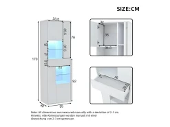 Vitrina LED con 1 cajón de almacenamiento, 4 puertas y estantes de cristal - blanca