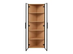 Vitrina LED de cristal, MDF, roble, con iluminación integrada, vitrina de coleccionista, 62x35x160 cm