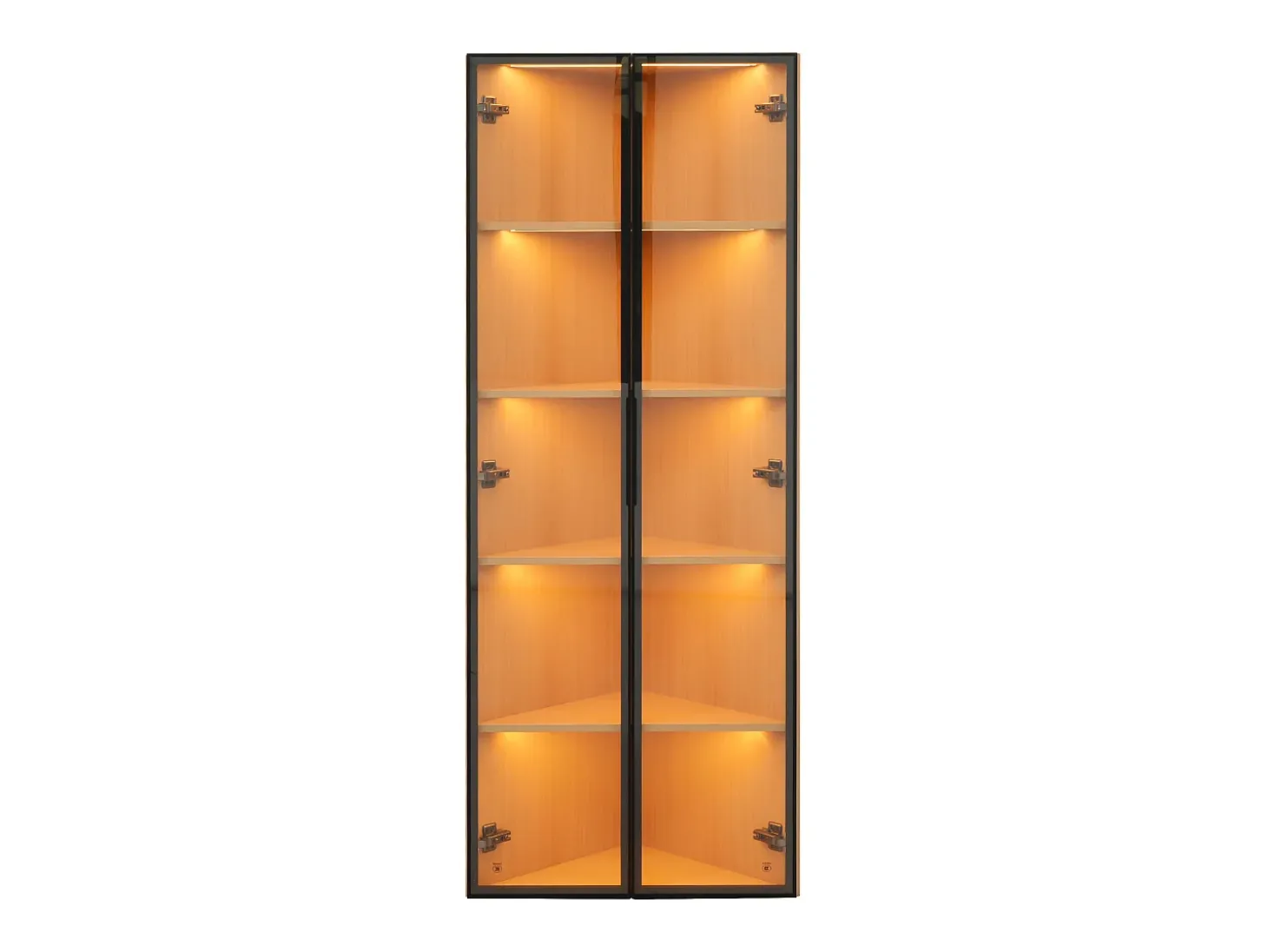 Vitrina LED de cristal, MDF, roble, con iluminación integrada, vitrina de coleccionista, 62x35x160 cm