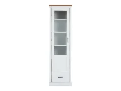 Vitrina LED moderna 50x35x178 cm - con iluminación LED - 1 cajón - 1 puerta de cristal - 5 compartimentos - blanco