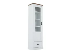 Vitrina LED moderna 50x35x178 cm - con iluminación LED - 1 cajón - 1 puerta de cristal - 5 compartimentos - blanco