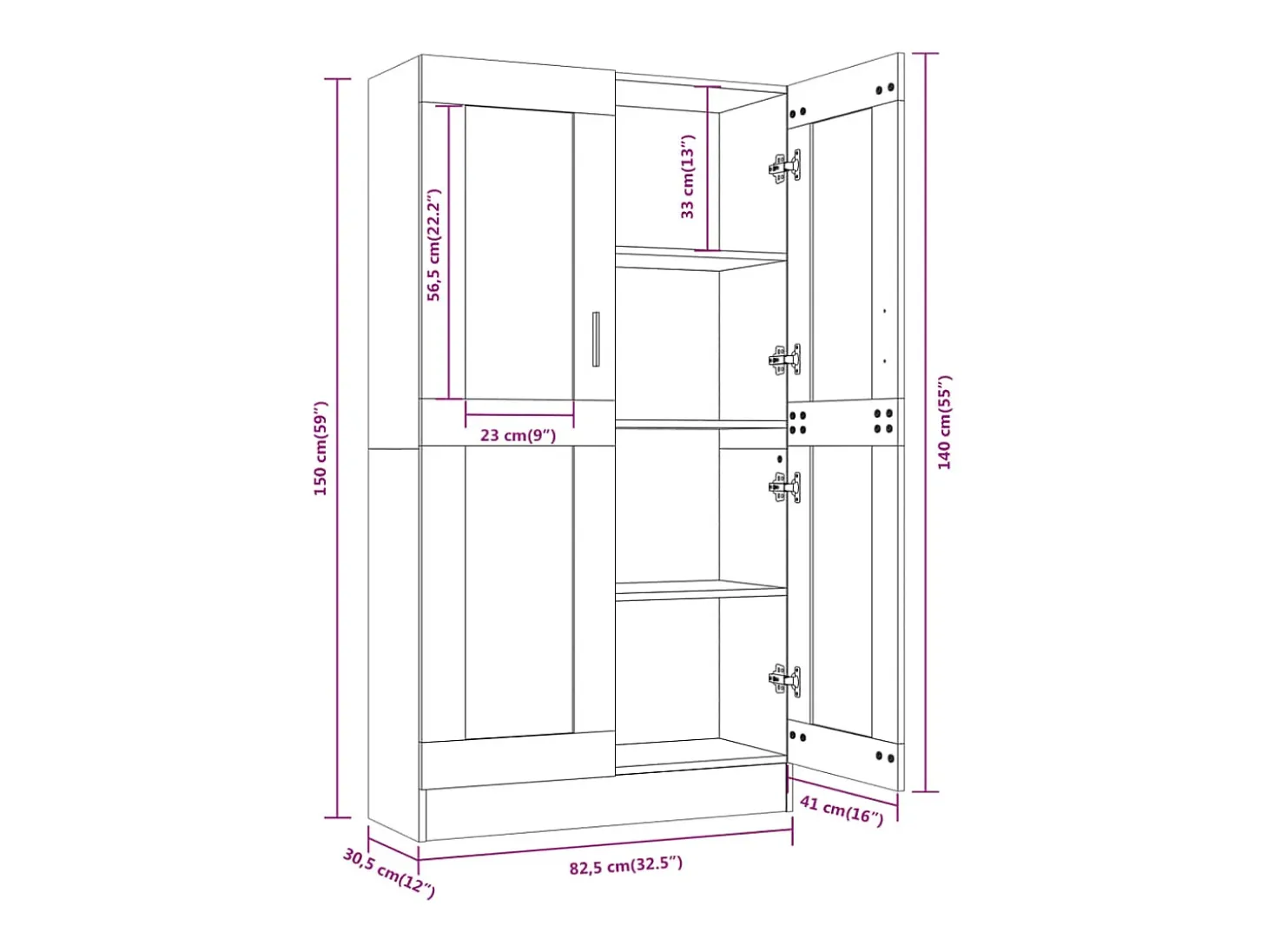 Vitrina madera contrachapada roble ahumado 82,5x30,5x150 cm