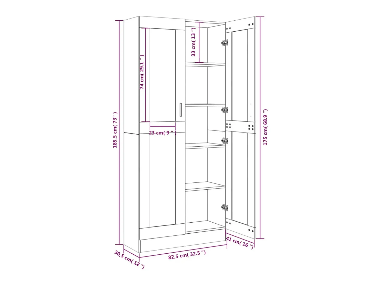 Vitrina madera contrachapada roble ahumado 82,5x30,5x185,5 cm