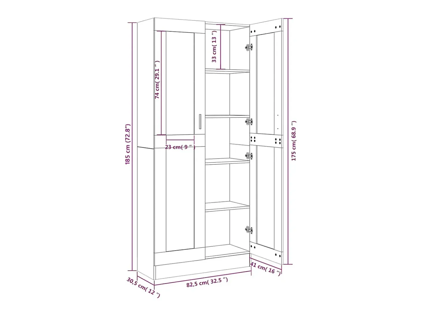Vitrina madera contrachapada roble ahumado 82,5x30,5x185 cm