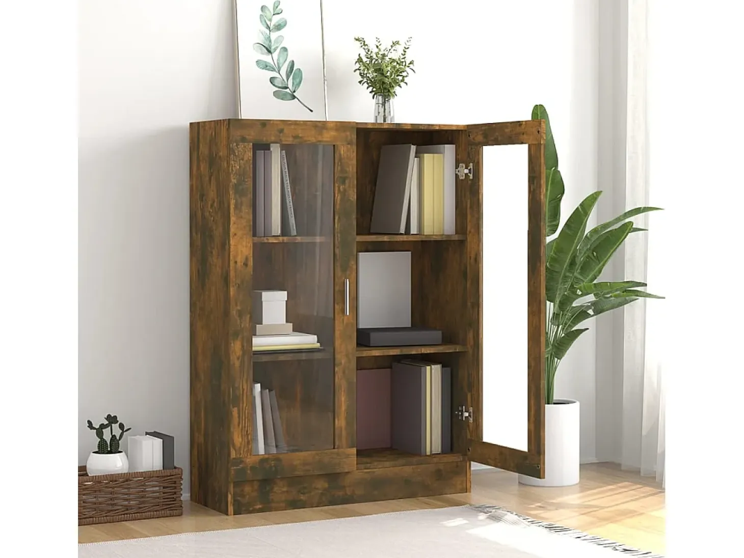 Vitrina madera contrachapada roble ahumado 82,5x30,5x115 cm ES709376