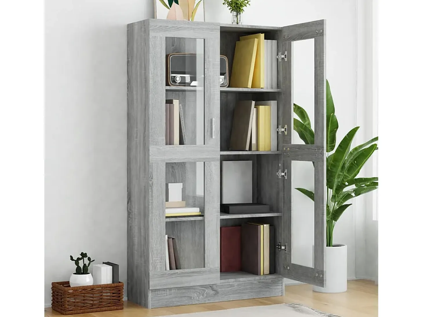Vitrina madera contrachapada gris Sonoma 82,5x30,5x150 cm