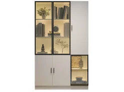 Vitrina moderna - 120 x 35 x 200 cm - con 3 puertas de cristal + LED - MDF + cristal - blanco