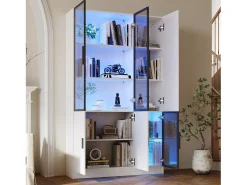 Vitrina moderna - 120 x 35 x 200 cm - con 3 puertas de cristal + LED - MDF + cristal - blanco
