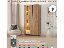 Vitrina moderna - 80 x 35 x 160 cm - con 8 estantes + 2 puertas + LED - aglomerado - natural