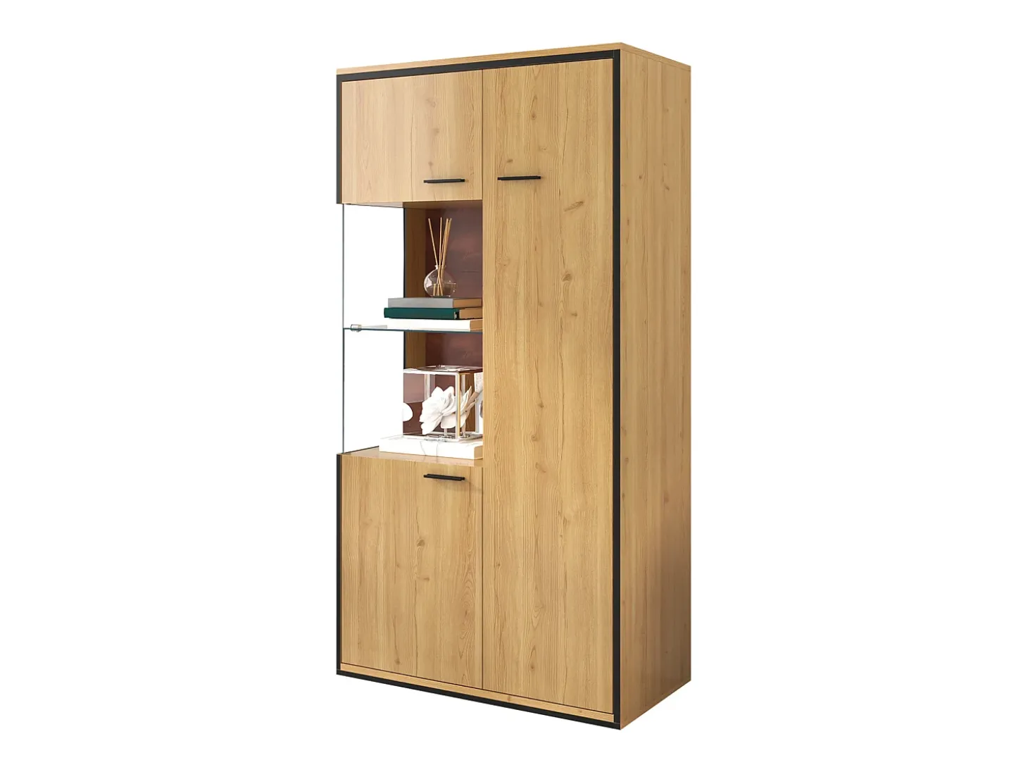 Vitrina moderna con iluminación LED, puertas de cristal, estantes regulables, 15 colores, MDF, blanco (77,5x40x150 cm)