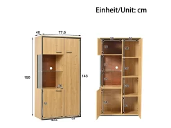 Vitrina moderna con iluminación LED, puertas de cristal, estantes regulables, 15 colores, MDF, blanco (77,5x40x150 cm)