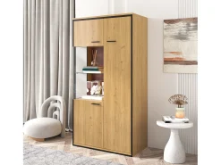Vitrina moderna con iluminación LED, puertas de cristal, estantes regulables, 15 colores, MDF, blanco (77,5x40x150 cm)