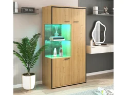 Vitrina moderna con iluminación LED, puertas de cristal, estantes regulables, 15 colores, MDF, blanco (77,5x40x150 cm)