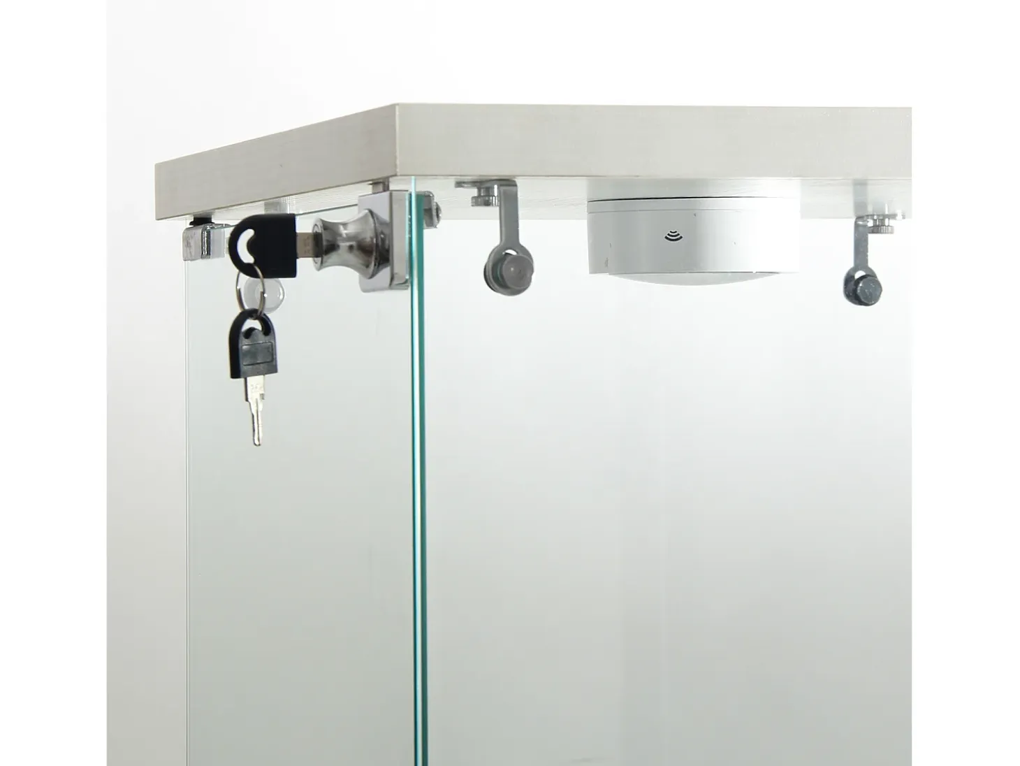 Vitrina moderna de cristal con 2 estantes de cristal, 1 puerta, iluminación LED y cerradura, 86 x 40,4 x 36,5 cm, color blanco