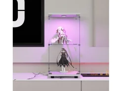 Vitrina moderna de cristal con 2 estantes de cristal, 1 puerta, iluminación LED y cerradura, 86 x 40,4 x 36,5 cm, color blanco