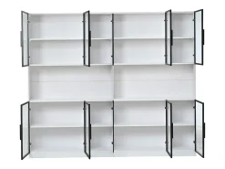 Vitrina moderna 240x34x200 cm - Iluminación LED - 12 puertas de vidrio - Espacio de almacenamiento abierto - MDF - Blanco