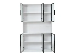 Vitrina moderna 120x34x200 cm - Iluminación LED - 6 puertas de vidrio - Espacio de almacenamiento abierto - MDF - Blanco