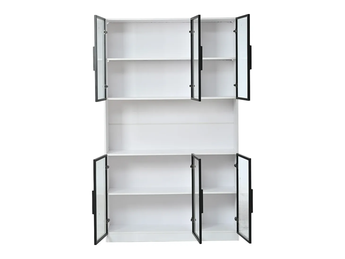 Vitrina moderna 120x34x200 cm - Iluminación LED - 6 puertas de vidrio - Espacio de almacenamiento abierto - MDF - Blanco