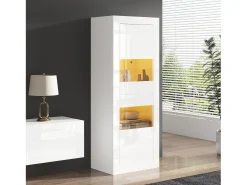 Vitrina moderna 61x42x162cm - con iluminación LED - con 2 puertas - blanca