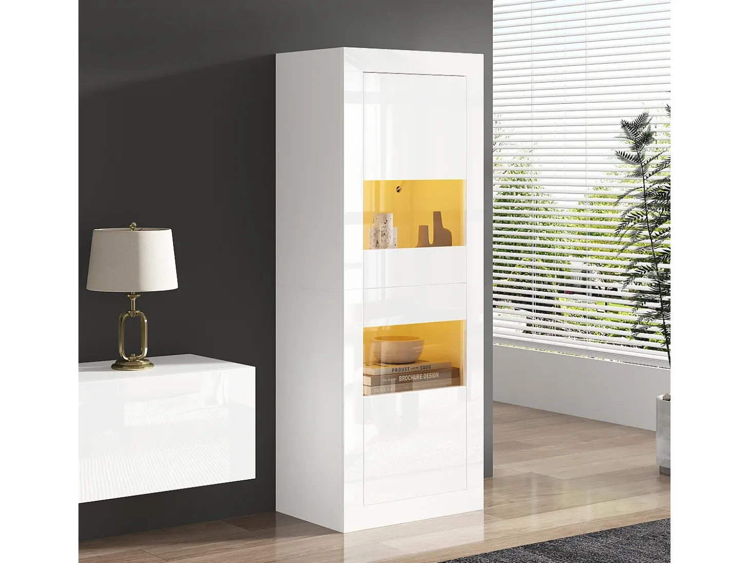 Vitrina moderna 61x42x162cm - con iluminación LED - con 2 puertas - blanca