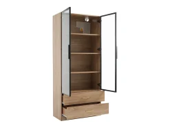 Vitrina, mueble de baño con LED - 2 cajones y 2 puertas acristaladas - Natural