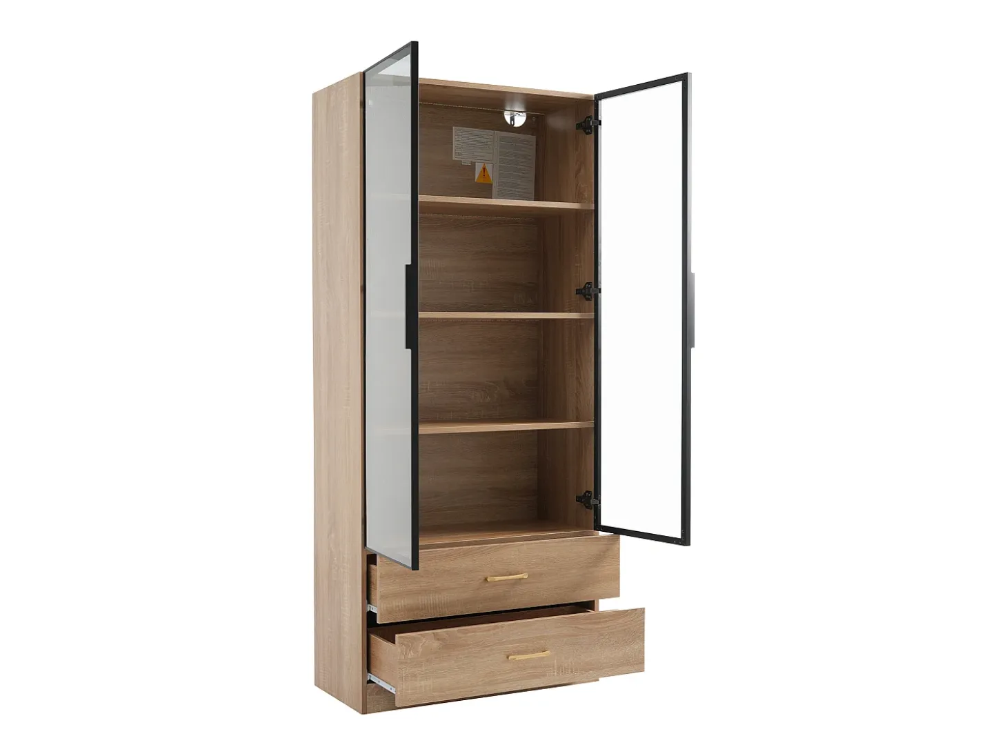 Vitrina, mueble de baño con LED - 2 cajones y 2 puertas acristaladas - Natural