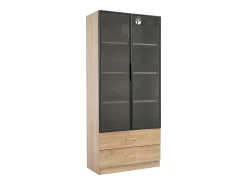 Vitrina, mueble de baño con LED - 2 cajones y 2 puertas acristaladas - Natural