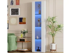 Vitrina multifuncional con iluminación LED multicolor, panel acrílico, diseño sencillo, color blanco (40x29x170 cm)