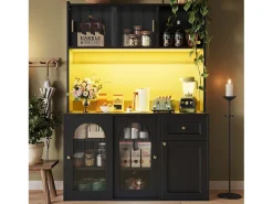 Vitrina negra - Mueble de comedor con 5 puertas y 1 cajón - estantes regulables y luces LED