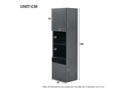 Vitrina negra brillante con iluminación LED - Armario alto para salón - Mueble de almacenaje - 45x35x160 cm