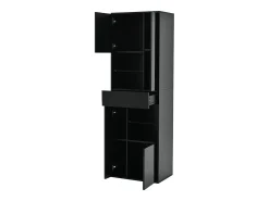 Vitrina negra con 1 cajón, 4 puertas e iluminación LED, estantes de cristal, 55x38x170 cm