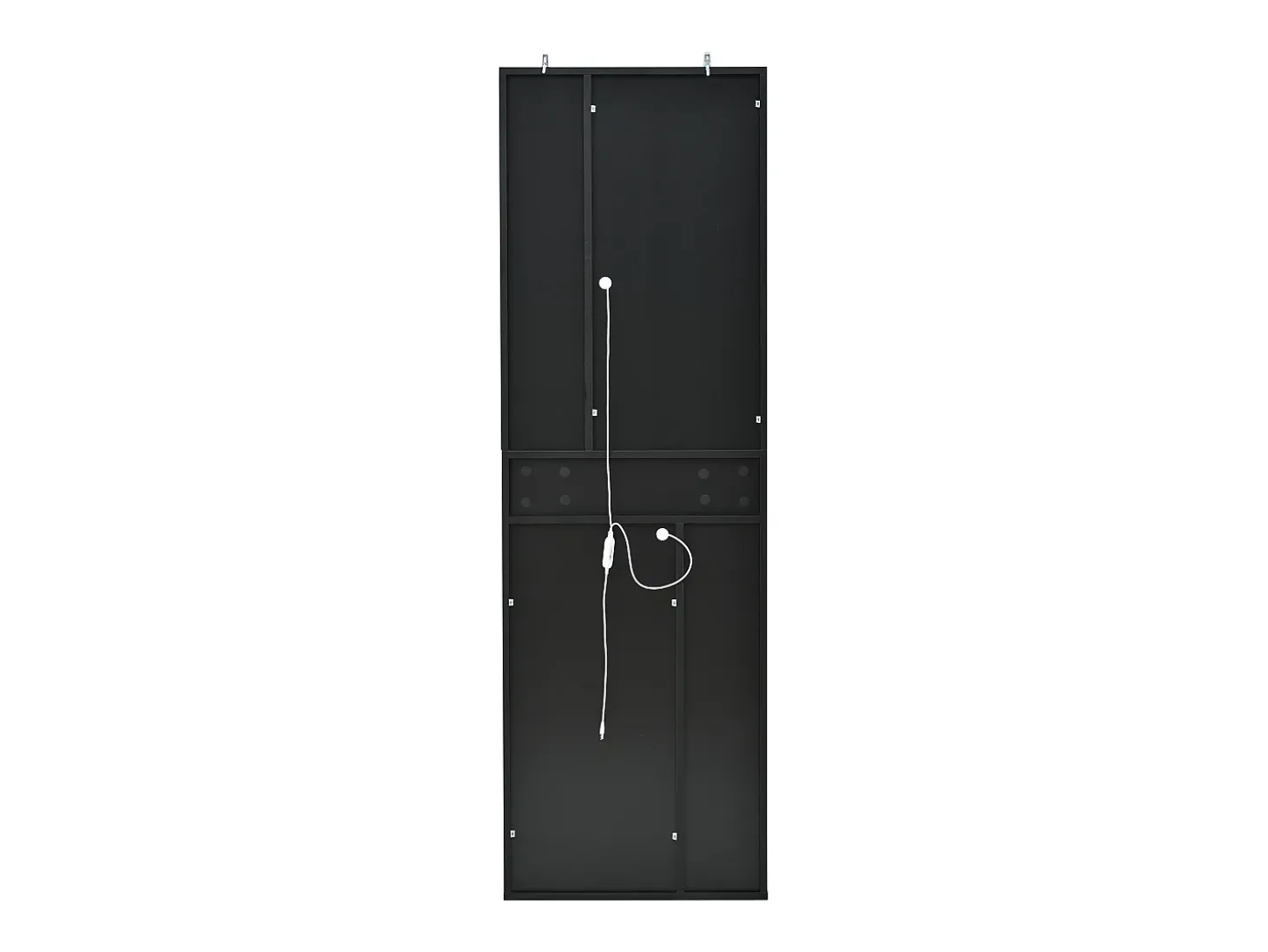 Vitrina negra con 1 cajón, 4 puertas e iluminación LED, estantes de cristal, 55x38x170 cm