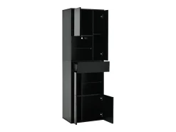 Vitrina negra con 1 cajón, 4 puertas e iluminación LED, estantes de cristal, 55x38x170 cm