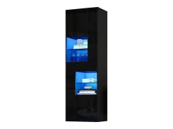 Vitrina negra con 1 cajón, 4 puertas e iluminación LED, estantes de cristal, 55x38x170 cm