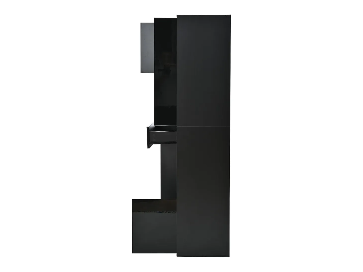 Vitrina negra con 1 cajón, 4 puertas e iluminación LED, estantes de cristal, 55x38x170 cm
