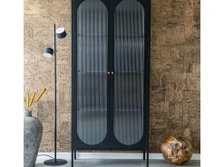 Vitrina negra con puerta de cristal ondulado 80x35x180 cm