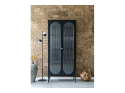 Vitrina negra con puerta de cristal ondulado 80x35x180 cm