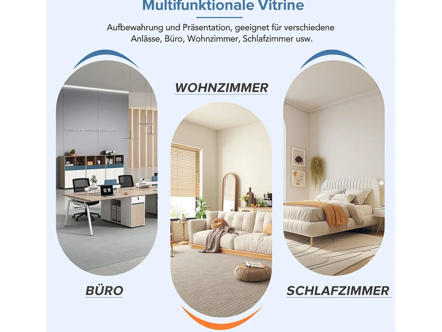 Vitrina negra de alto brillo con LED, 3 estantes de cristal, MDF, negro (55x38x166 cm)