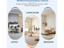 Vitrina negra de alto brillo con LED, 3 estantes de cristal, MDF, negro (55x38x166 cm)