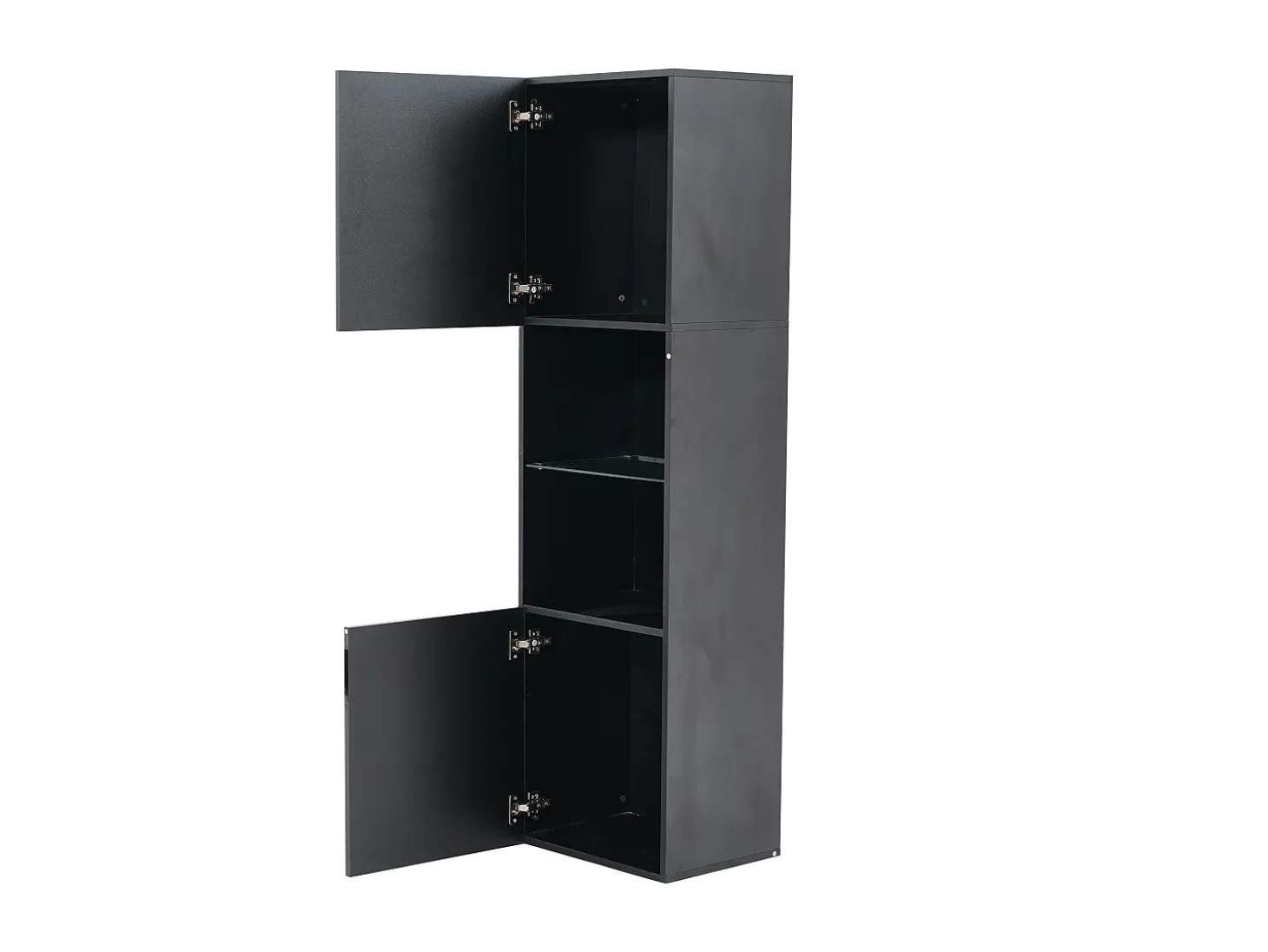 Vitrina negra de alto brillo con 2 puertas y 1 estante de cristal, LED incluido - 45x35x160cm