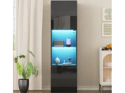 Vitrina negra de alto brillo con 2 puertas y 1 estante de cristal, LED incluido - 45x35x160cm
