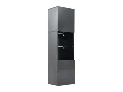 Vitrina negra de alto brillo con 2 puertas y 1 estante de cristal, LED incluido - 45x35x160cm