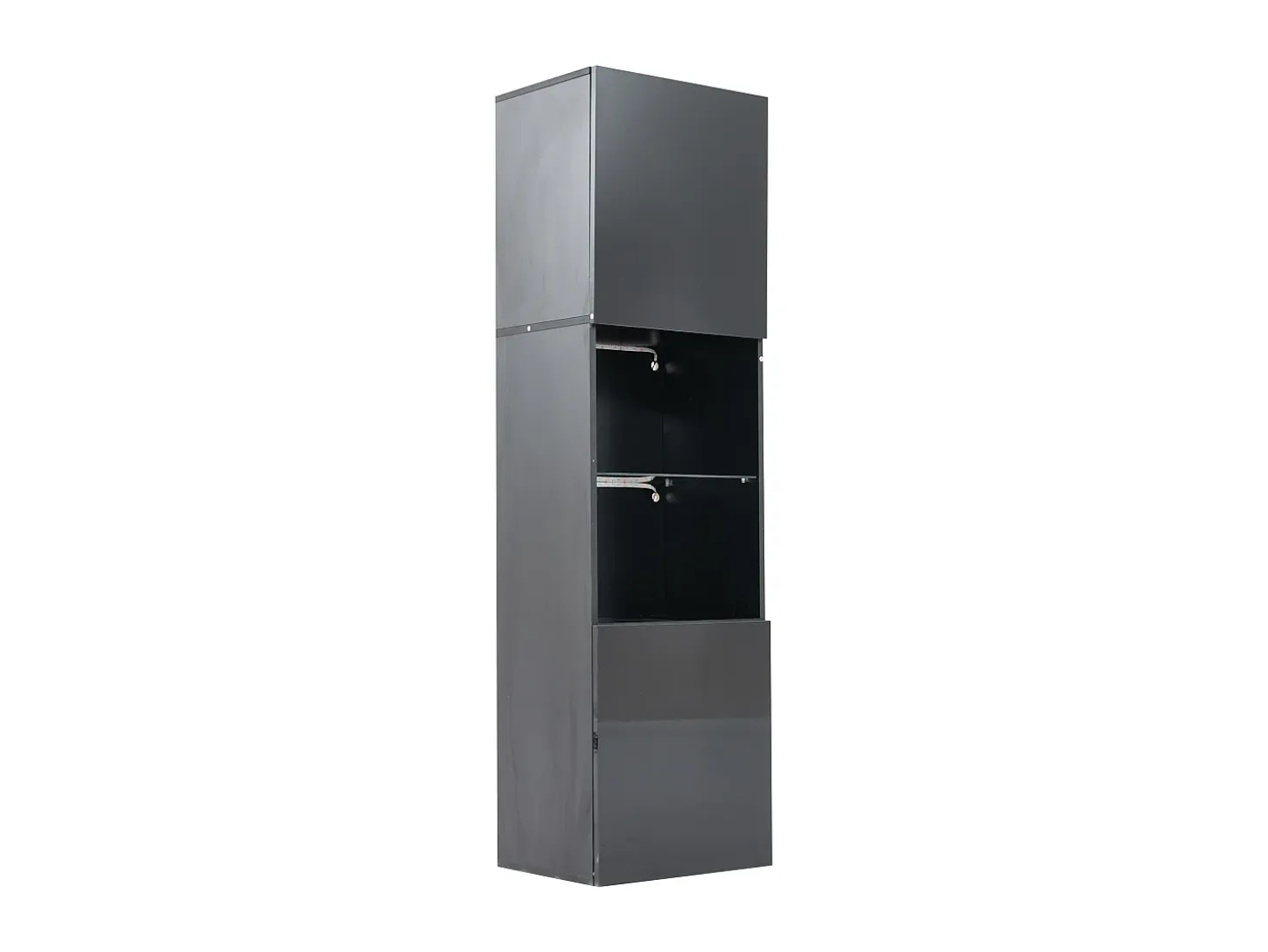 Vitrina negra de alto brillo con 2 puertas y 1 estante de cristal, LED incluido - 45x35x160cm