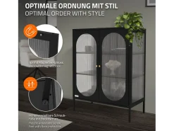 Vitrina negra 80x102,5x40 cm, 3 estantes y 2 puertas, mueble metálico archivador